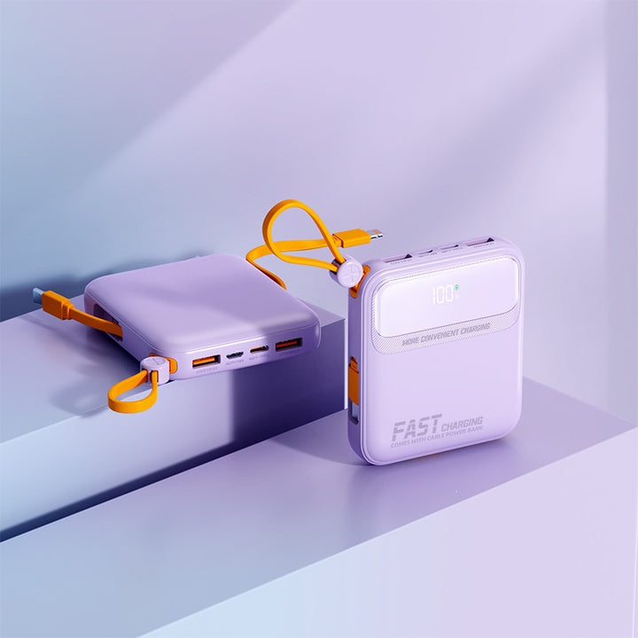 Portable power bank with integrated charging cable and digital display Bowlift