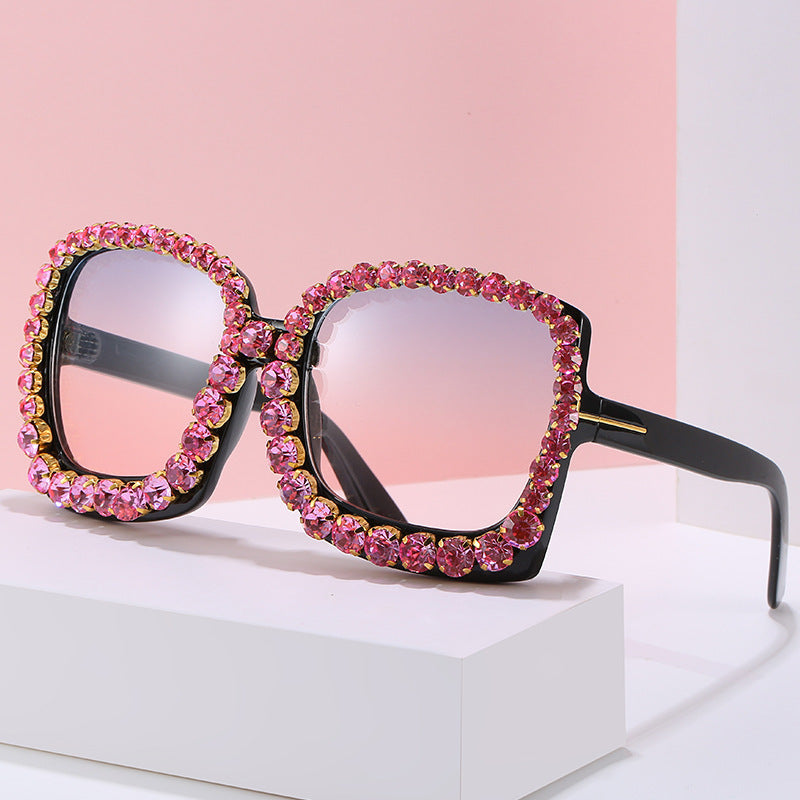 Glamorous Rhinestone-Embellished Oversized Sunglasses Bowlift