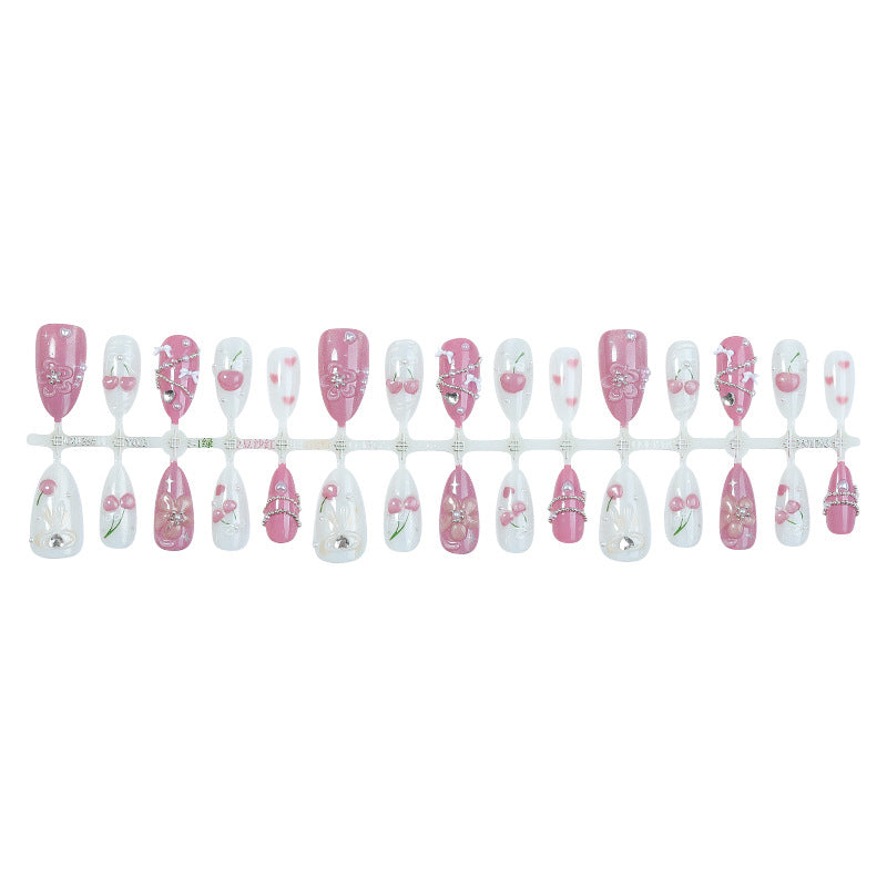 Premium Decorative Press-On Nail Art Set with Floral and Gem Accents Bowlift