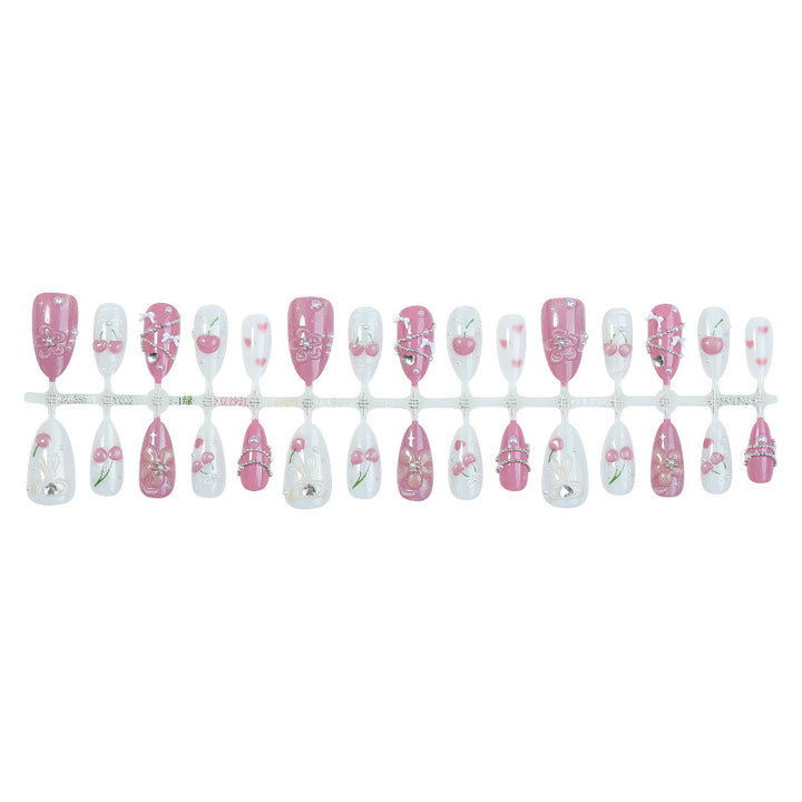 Premium Decorative Press-On Nail Art Set with Floral and Gem Accents Bowlift