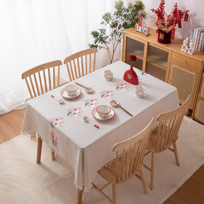 Embroidered Floral Tablecloth