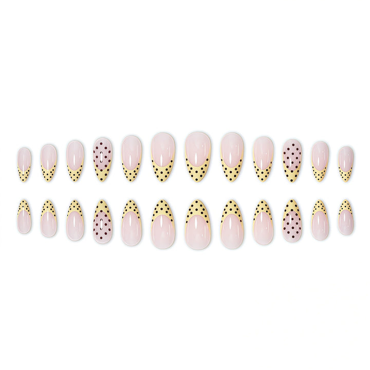 Elegant French Tip Nail Enhancements with Polka Dot Design Bowlift