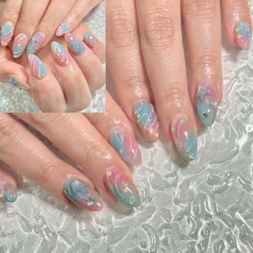 Creative nail art set with colorful ombre effect and beautiful decorations Bowlift