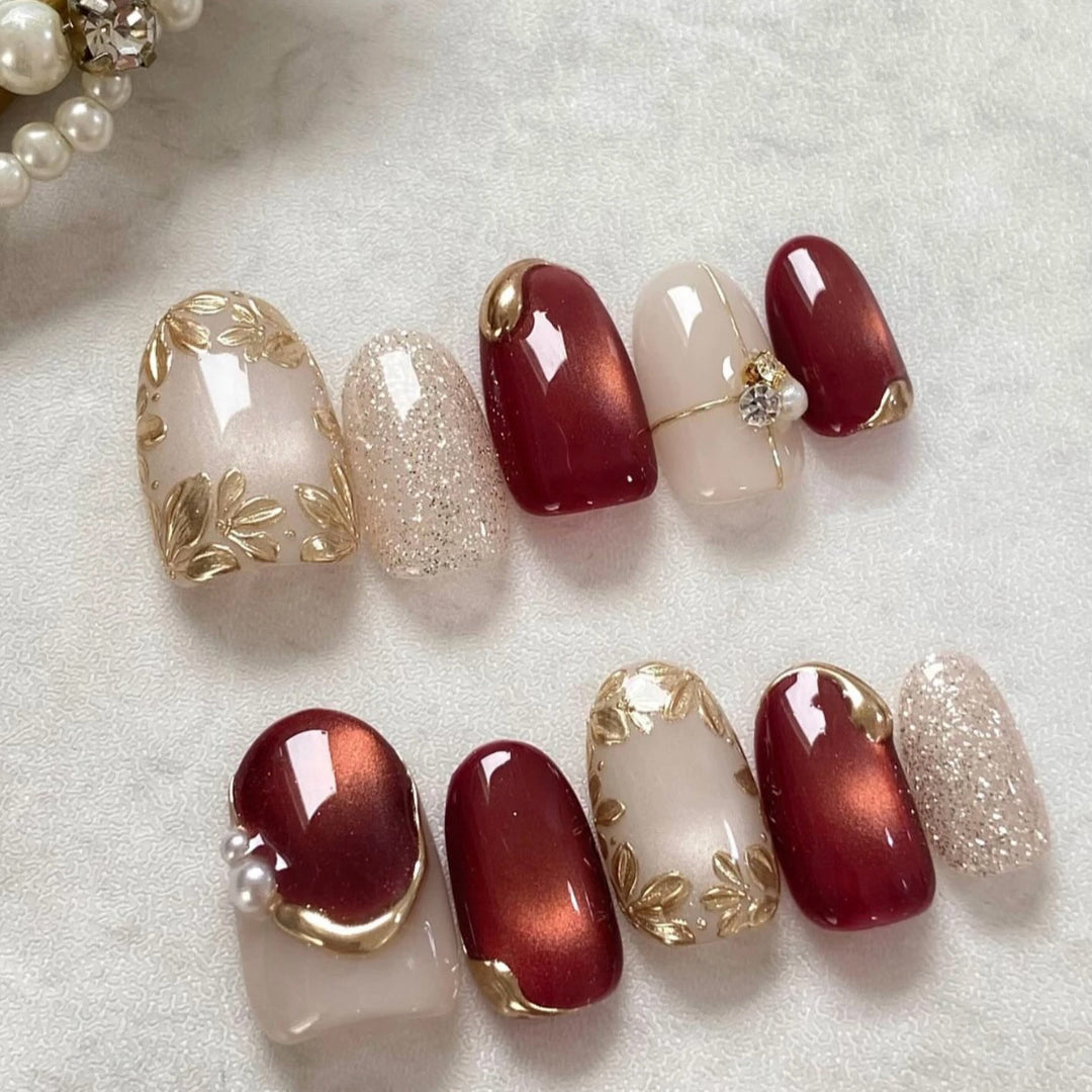 Acrylic nail set with elegant flower and glitter accents Bowlift