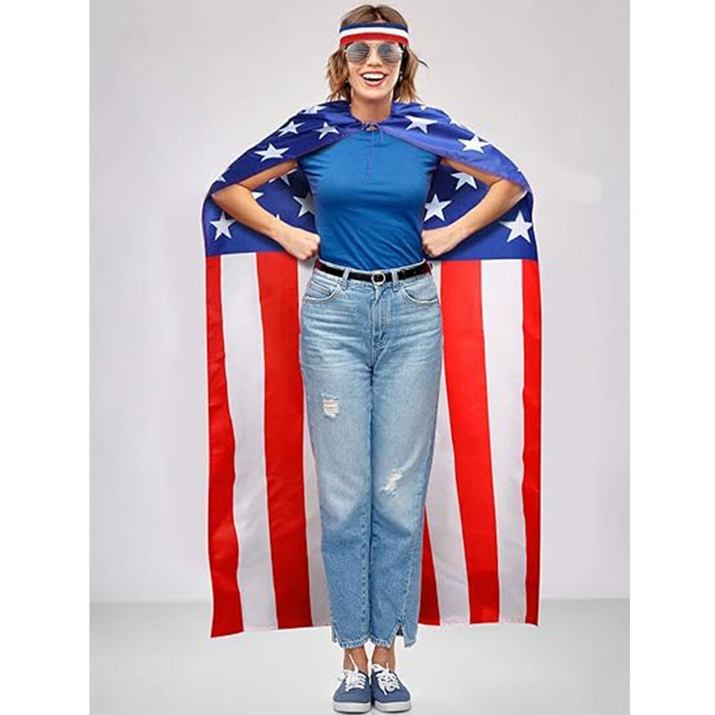 Unisex nan lightweight polyester cape with star banner print and generous hood Bowlift