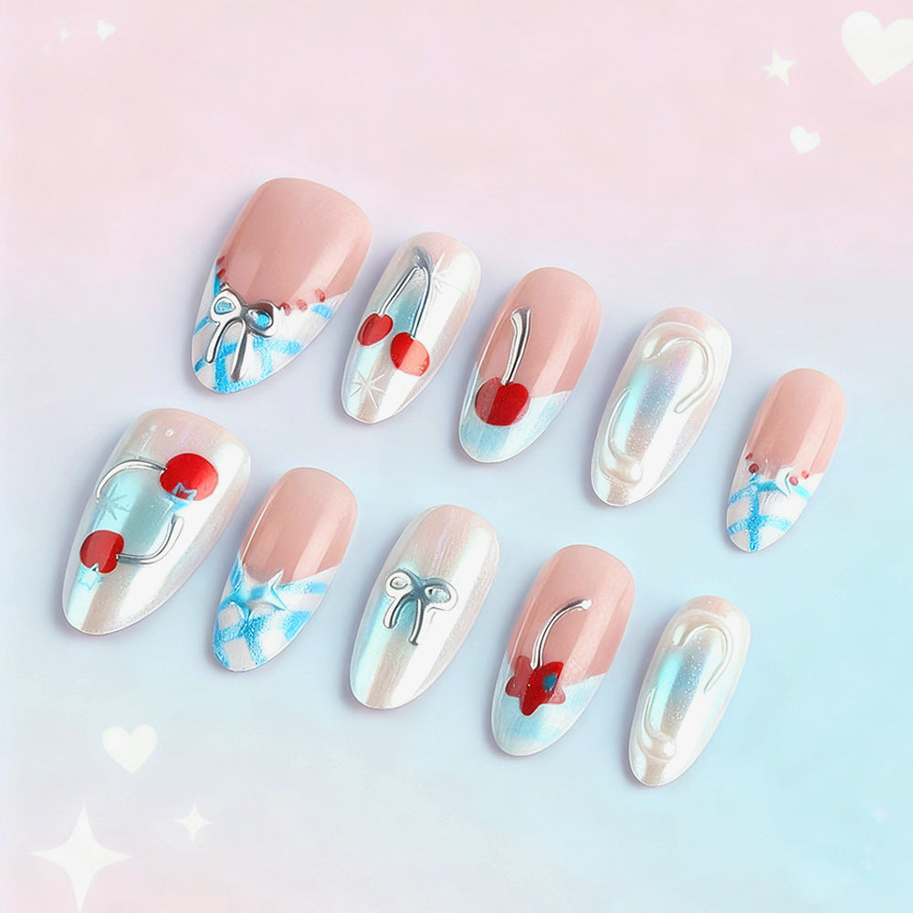 Decorative Cherry-Themed Press-On Nails Bowlift