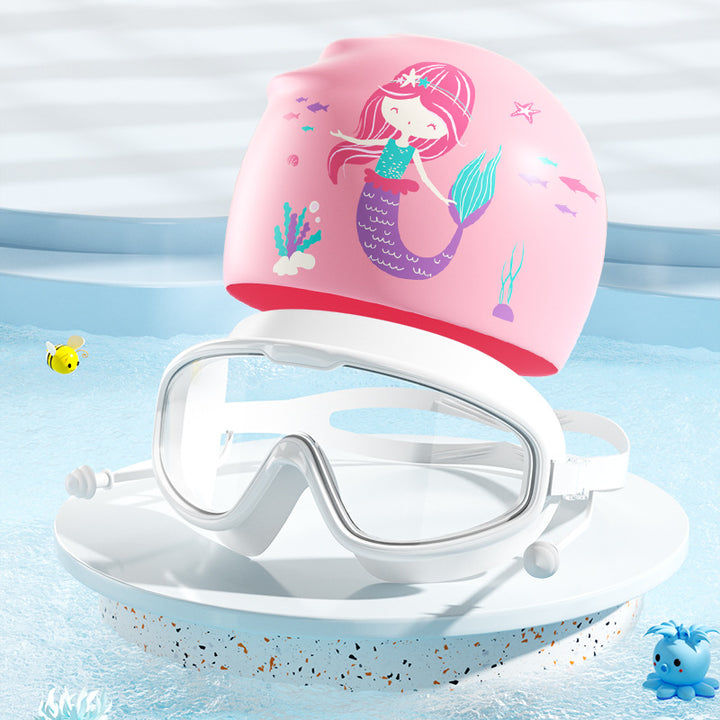 Kids Dinosaur-Themed Swim Mask and Cap Set Bowlift