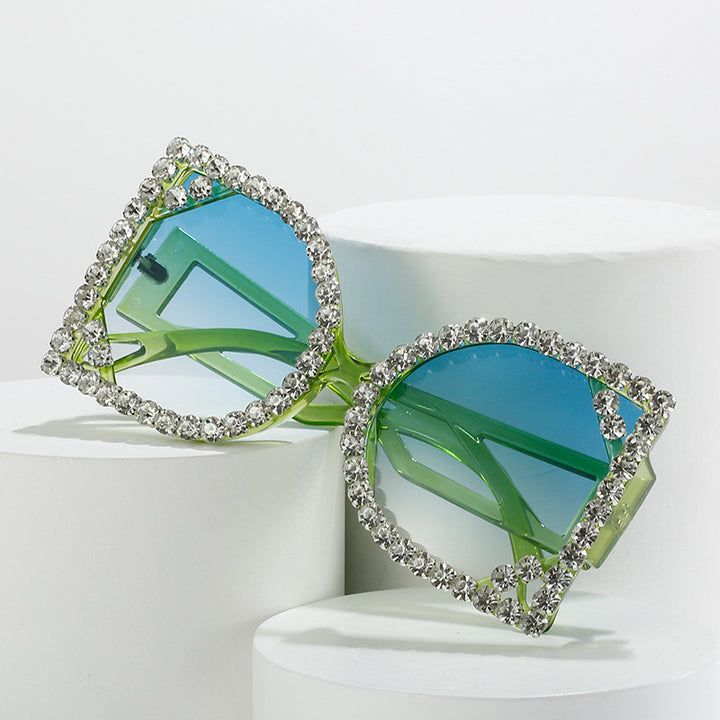 Statement Rhinestone-Embellished Hexagonal Sunglasses Bowlift