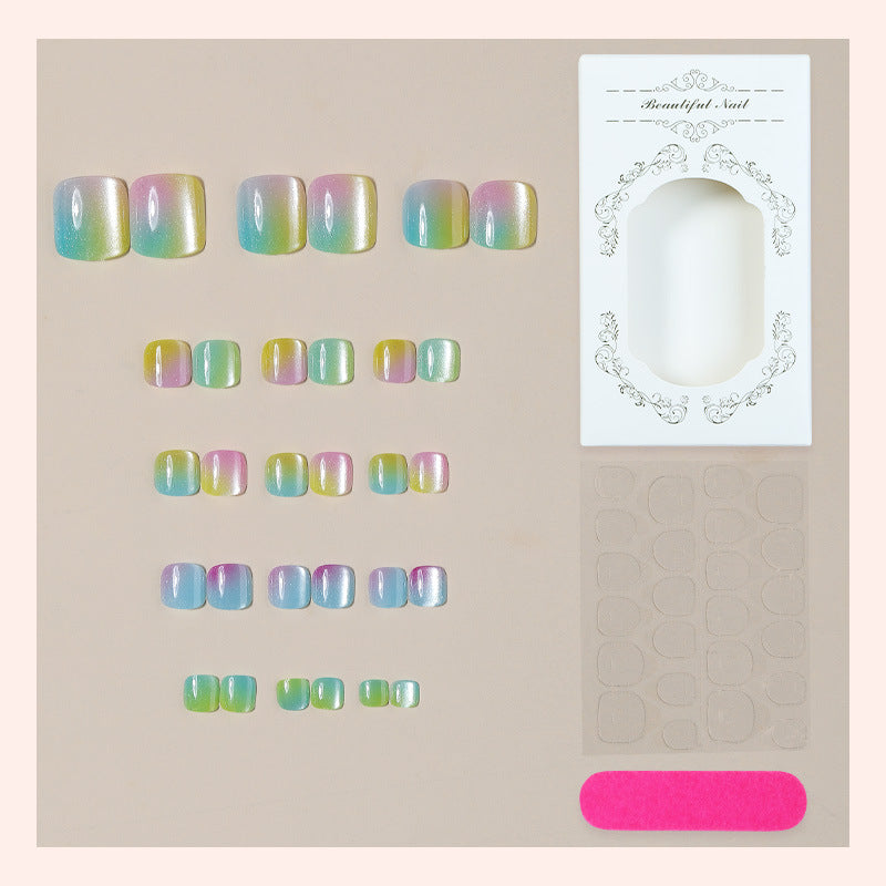 High-Quality Press-On Nail Art Set with Iridescent Finish Bowlift