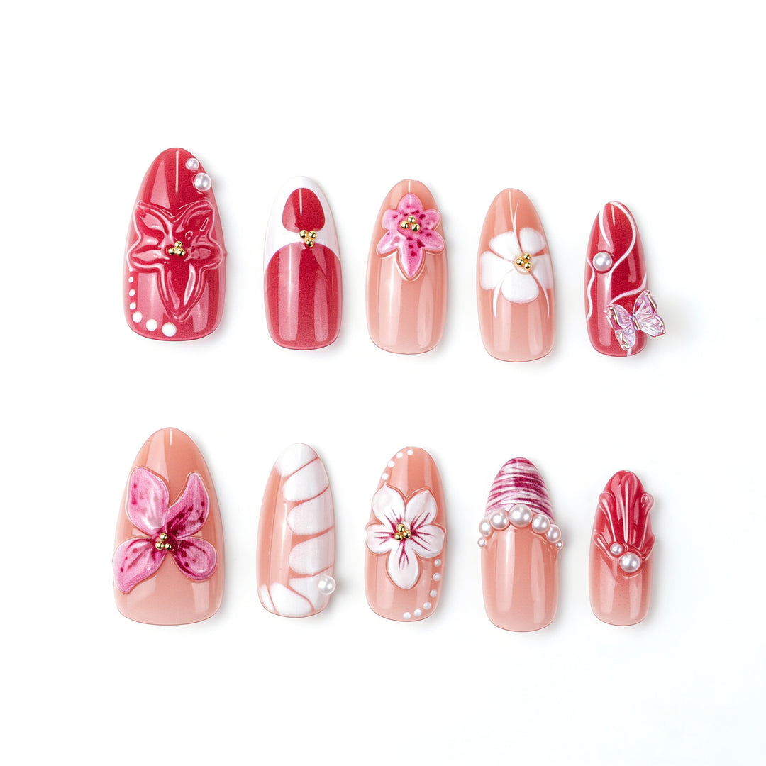 Detailed Floral Design Press-On Nails Bowlift