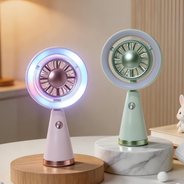 Women Portable Mini Air Fan with LED Lighting and Flexible Design Bowlift