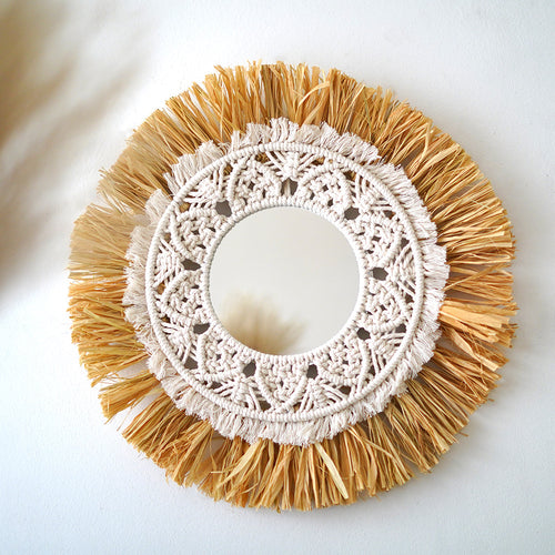 Decorative Macrame Round Wall Mirror Bowlift