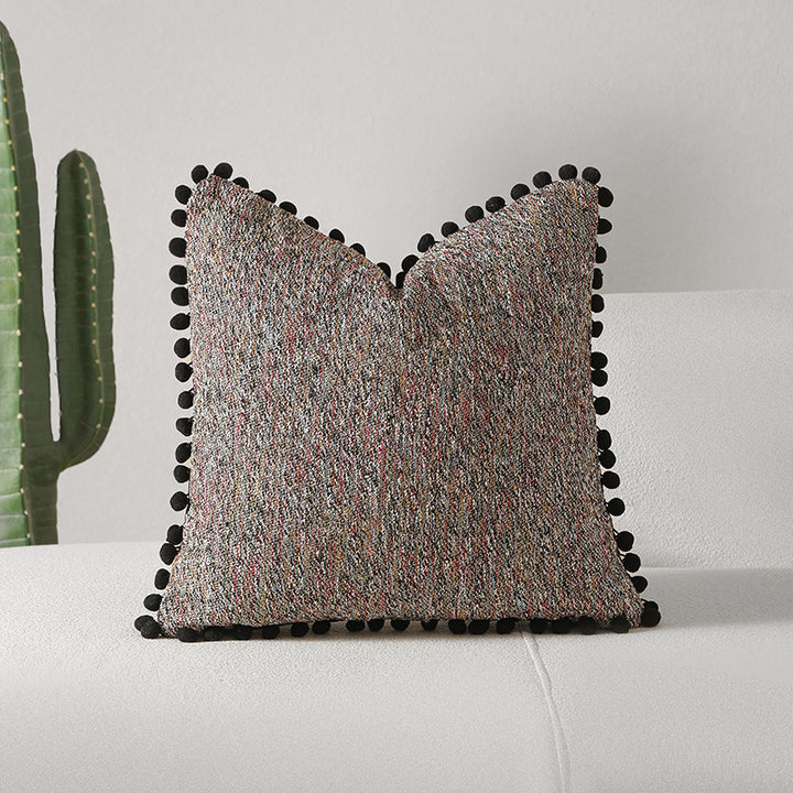 Textured Decorative Accent Pillow with Pompom Trim