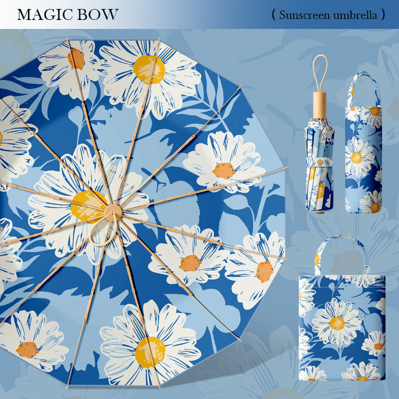 Women's elegant folding umbrella with floral design Bowlift