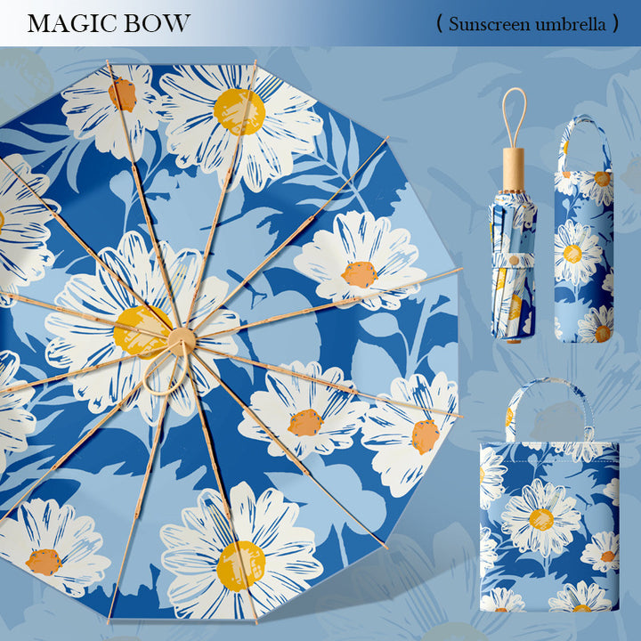Women's elegant folding umbrella with floral design Bowlift