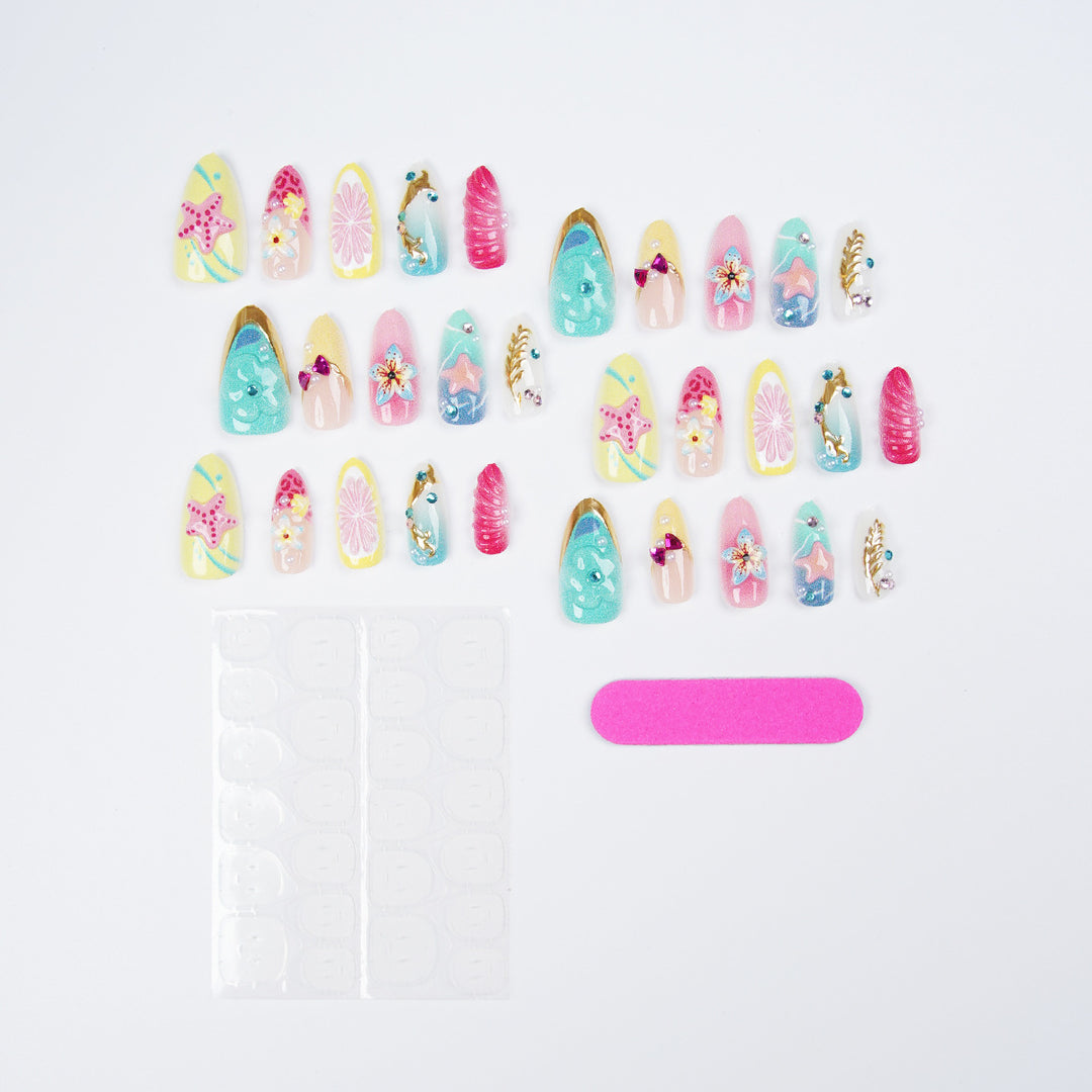 Colorful artificial nails with rhinestones Bowlift
