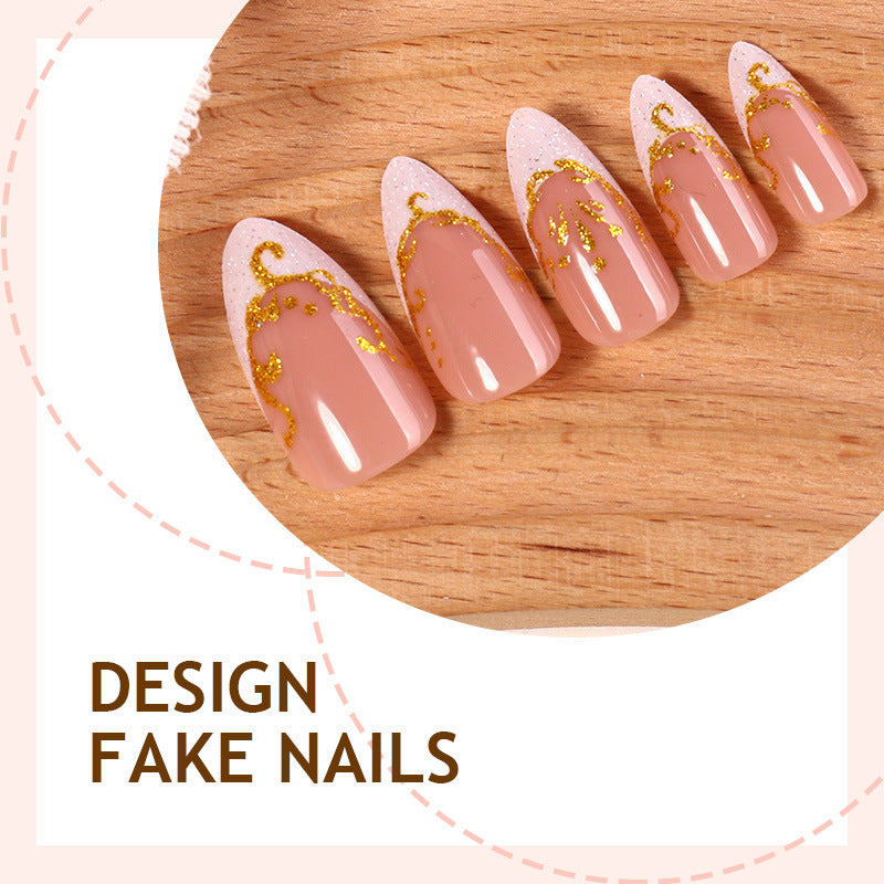 Artificial nail set with elegant gold accents and transparent design Bowlift