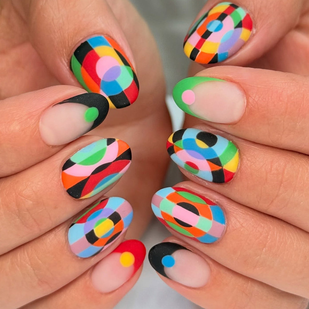 Creative Art Fake Nails with Varied Geometric Patterns Bowlift