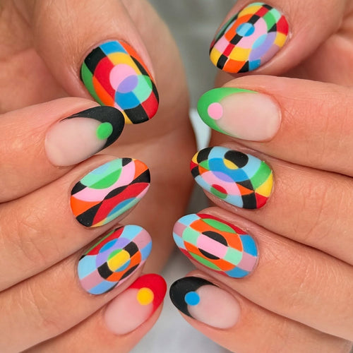 Creative Art Fake Nails with Varied Geometric Patterns Bowlift