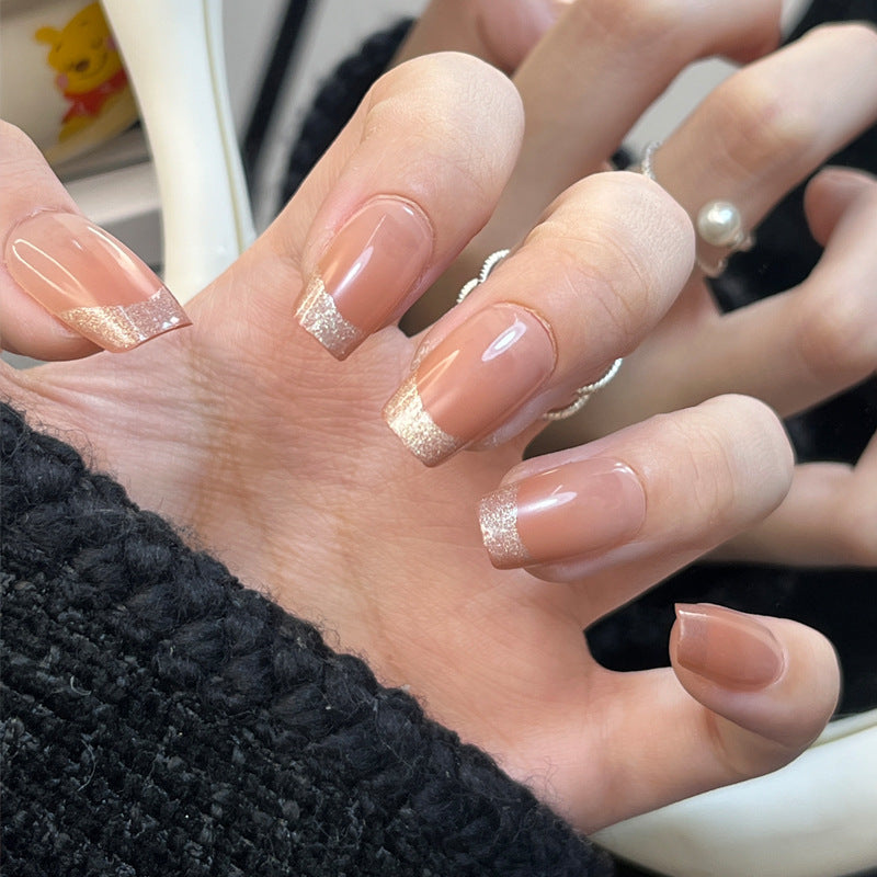 Elegant Press-On Nail Art Set with Glitter Tip Bowlift