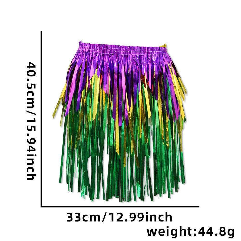 Women's nan metallic foil fringe hula skirt with elastic waistband party costume Bowlift