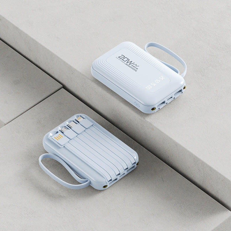 Portable power bank with integrated cable system and LED display Bowlift