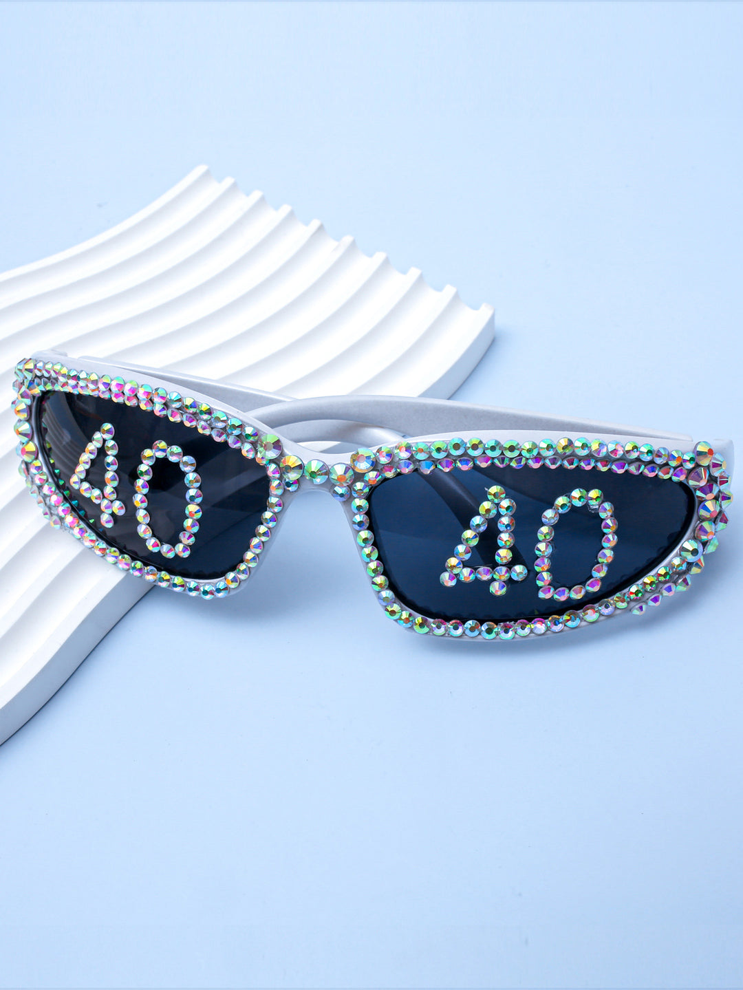 Women Glamorous Rhinestone Sunglasses with Custom Designed Inscription Bowlift