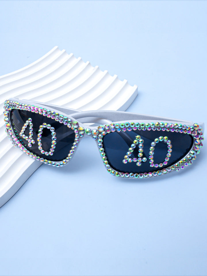 Women Glamorous Rhinestone Sunglasses with Custom Designed Inscription Bowlift