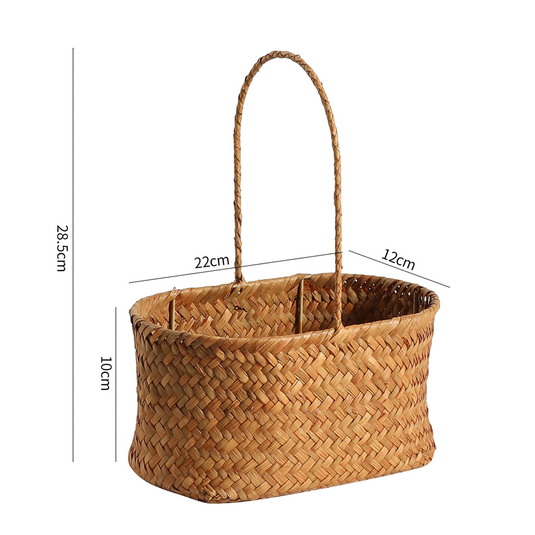 Handwoven Natural Fiber Storage Basket with Double Divider Bowlift