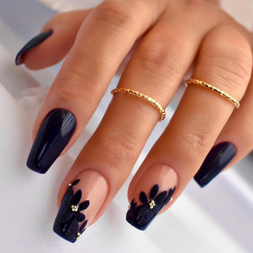 Decorative Press-On Nail Set with Elegant Leaf Designs Bowlift