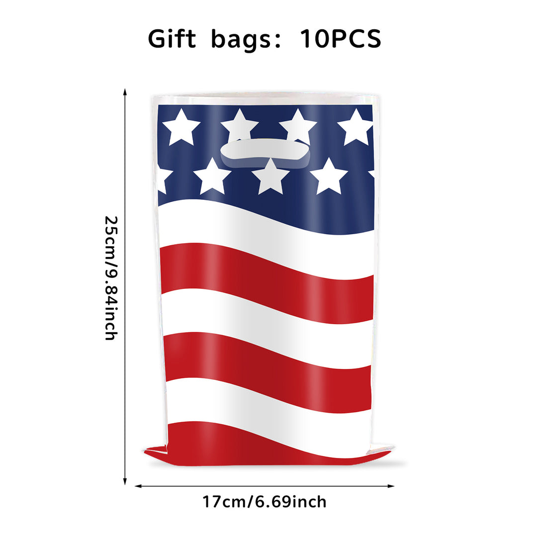 Unisex nan gift bags set with USA flag motif made of sturdy plastic and integrated handle ten pack Bowlift