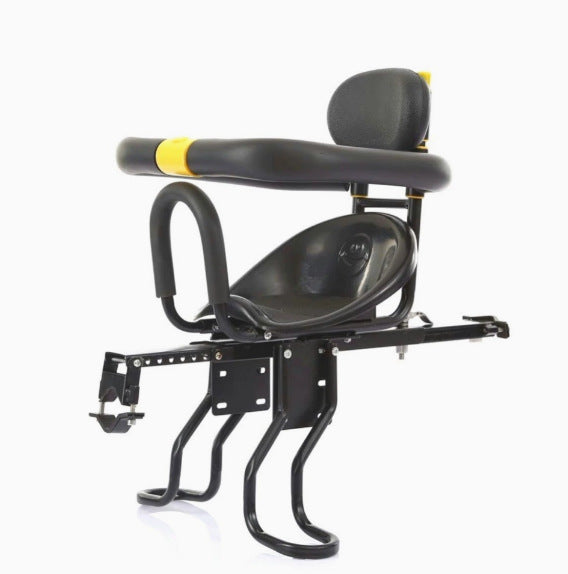 child bike seat with padded safety bar adjustable footrests and supportive reclining backrest Bowlift