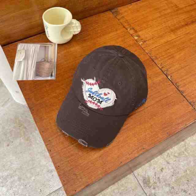 Women's Distressed Heart-Embroidered Baseball Cap Bowlift