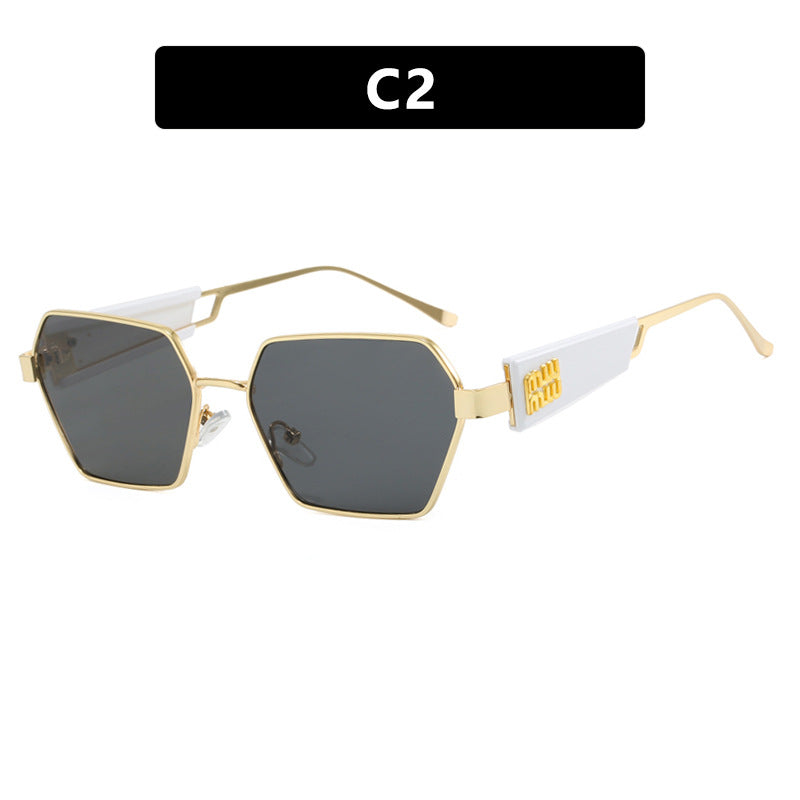 Ladies hexagonal sunglasses with elegant metal frame and protective lenses Bowlift