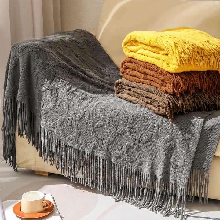 Textured Fringe Throw Blanket