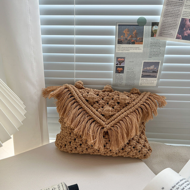 Handmade Fashion Crossbody Bag with Fringes and Decorative Accents Bowlift