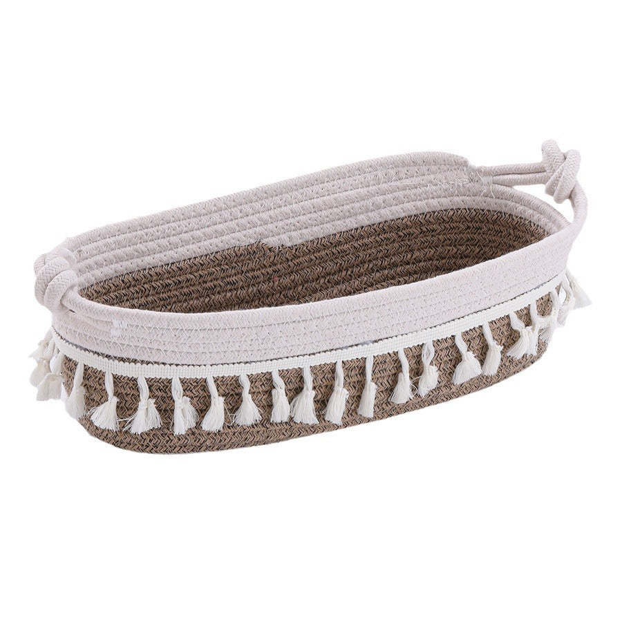 Women Versatile Storage Basket with Tassel Decoration Bowlift