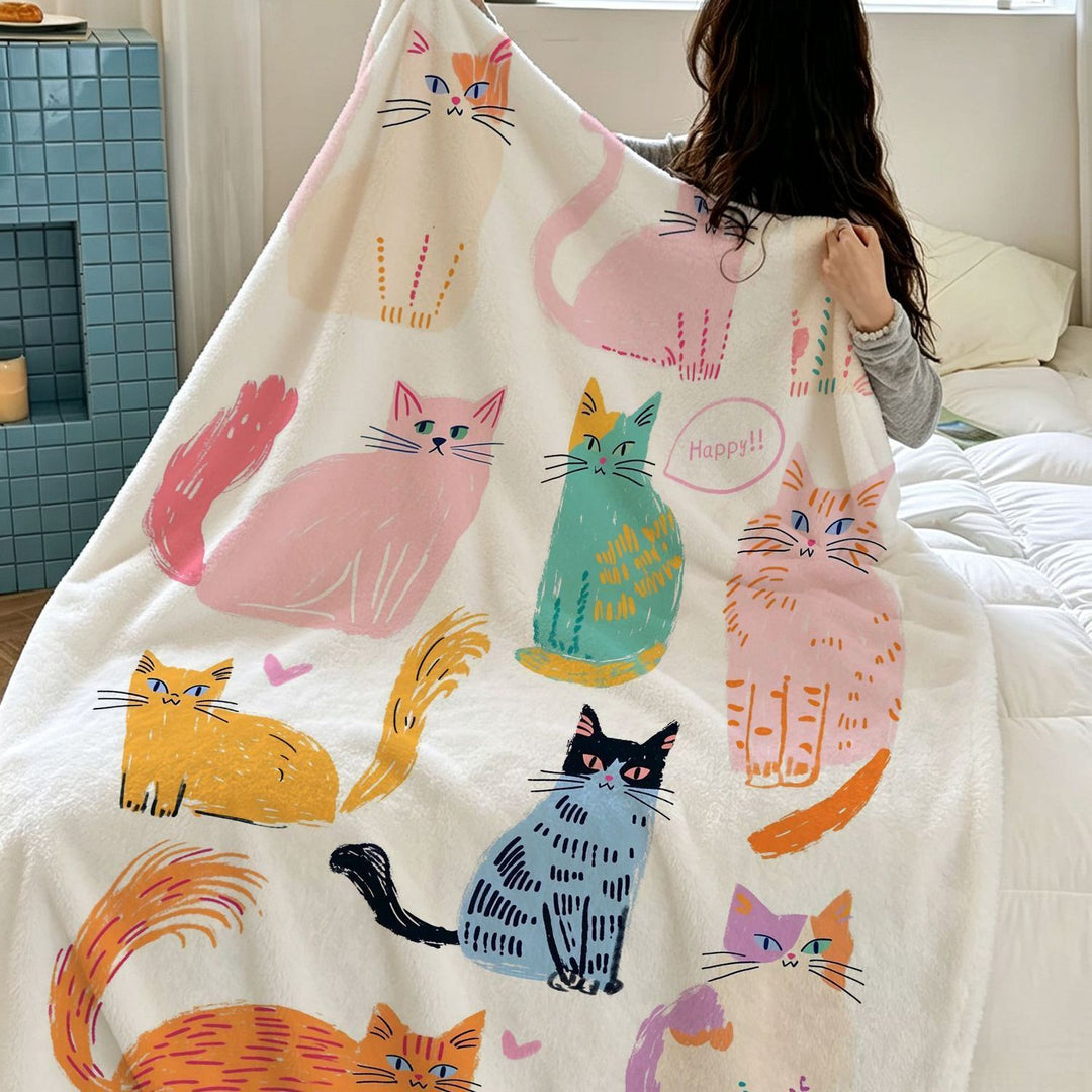 Playful Cat-Themed Plush Blanket