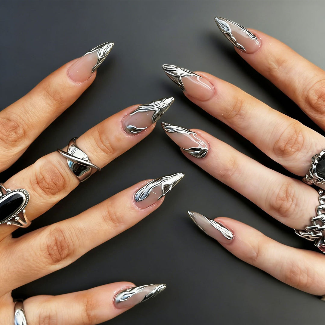 Metallic Design Stiletto Press-On Nails Bowlift