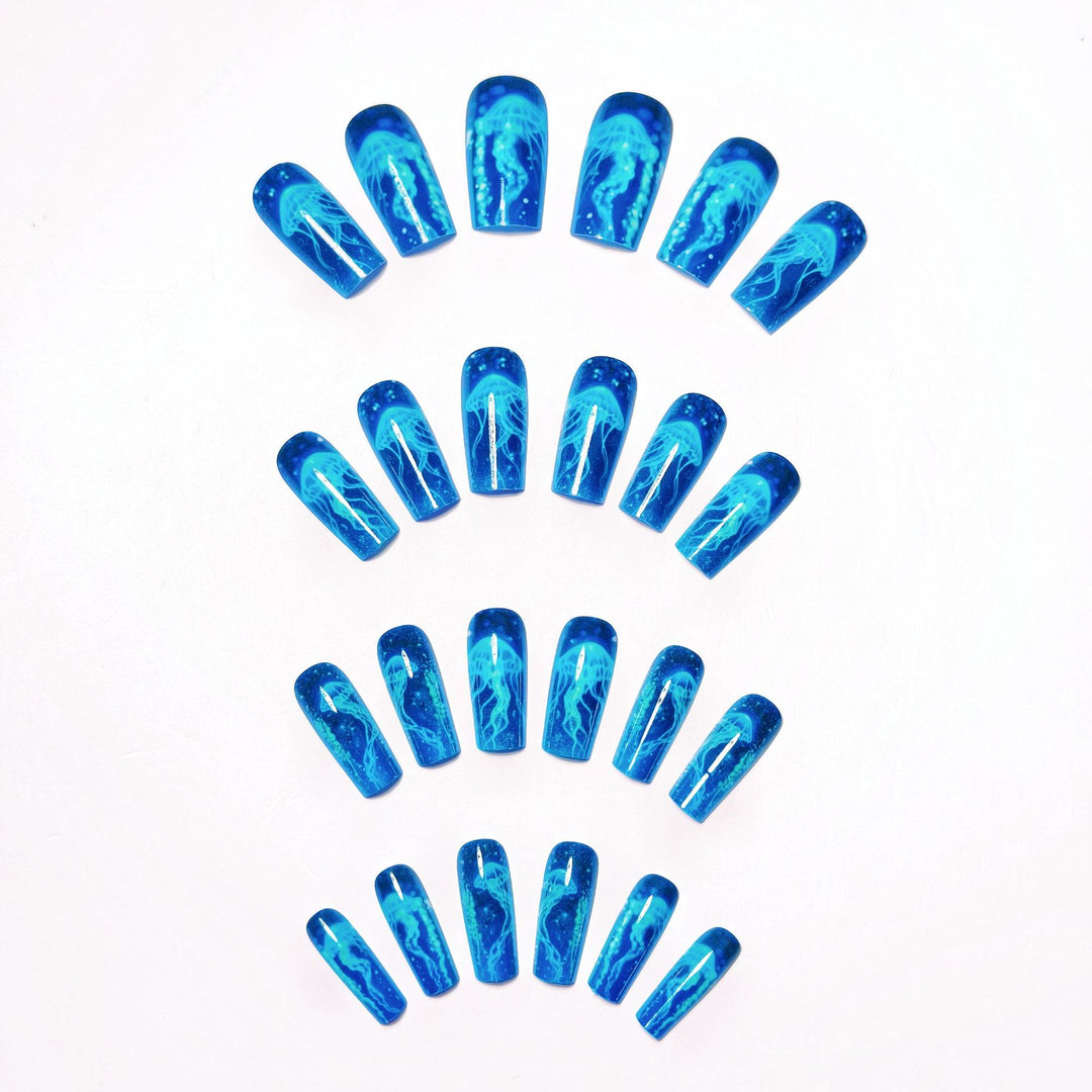 Glittering artificial nails with luminous jellyfish motif Bowlift