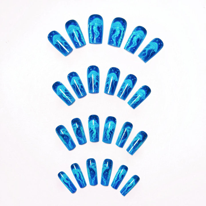 Glittering artificial nails with luminous jellyfish motif Bowlift