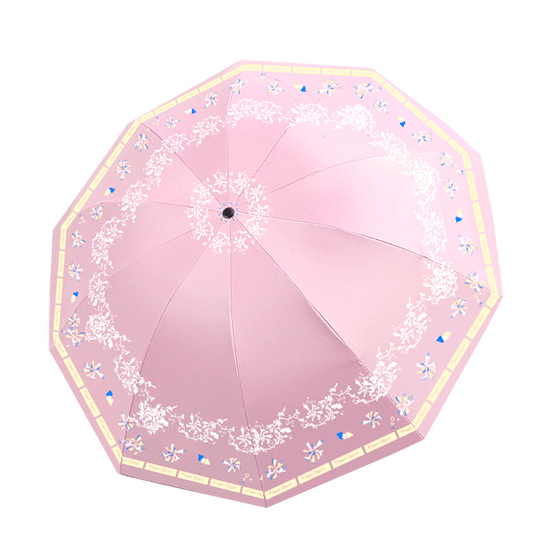 Ladies Elegant Folding Umbrella with Floral Patterns Bowlift