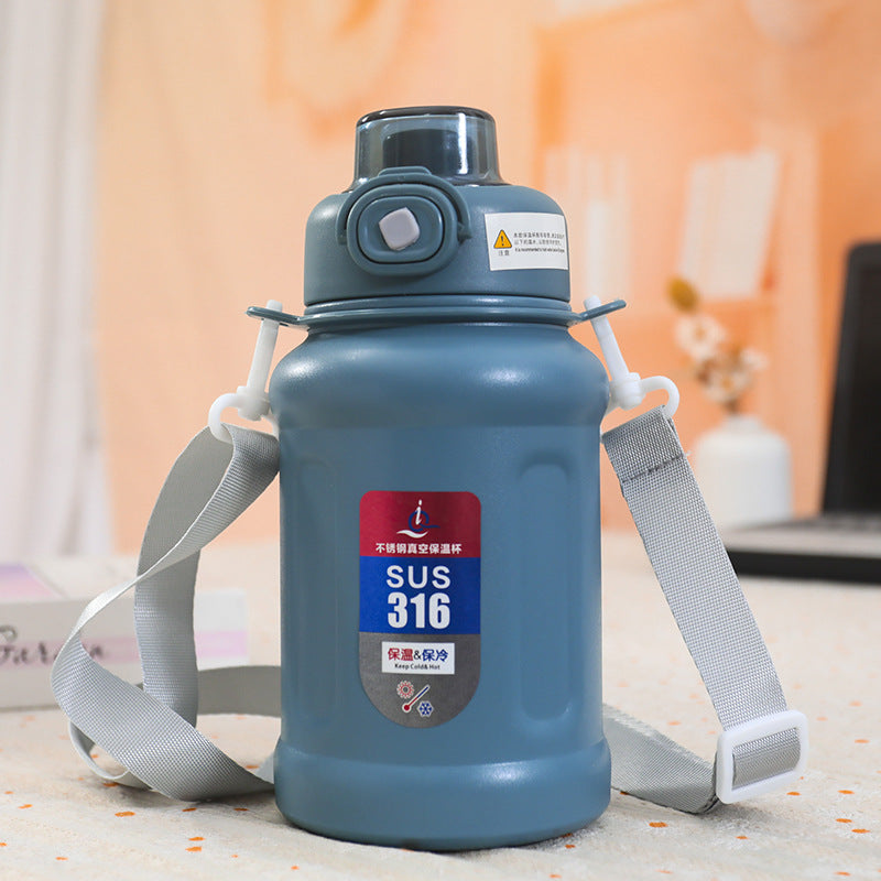 Ladies Stainless Steel Insulated Bottle with Practical Carry Strap and Innovative Closure Bowlift