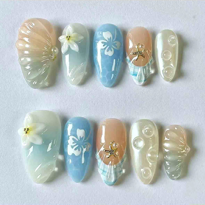 Artistic Ocean-Inspired Press-On Nail Art Set Bowlift