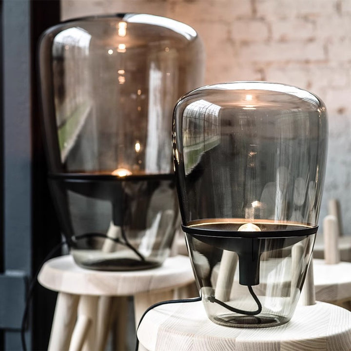 Contemporary Sculptural Glass Table Lamp with Gold Base