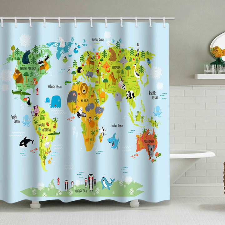 Vintage World Map Shower Curtain Bowlift