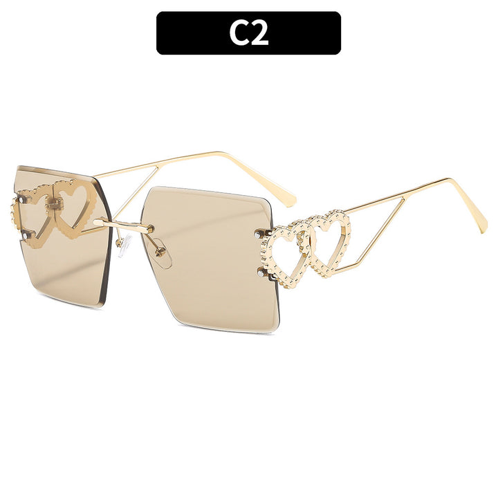 Heart-Decorated Oversized Square Sunglasses