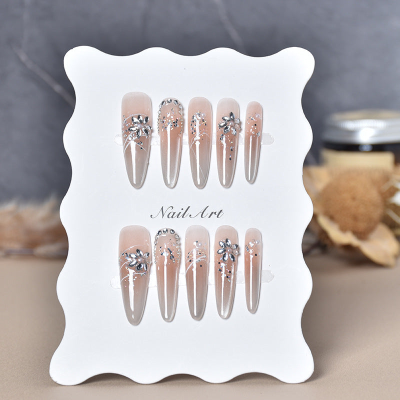Elegant Stiletto Press-On Nail Extensions with Rhinestones Bowlift