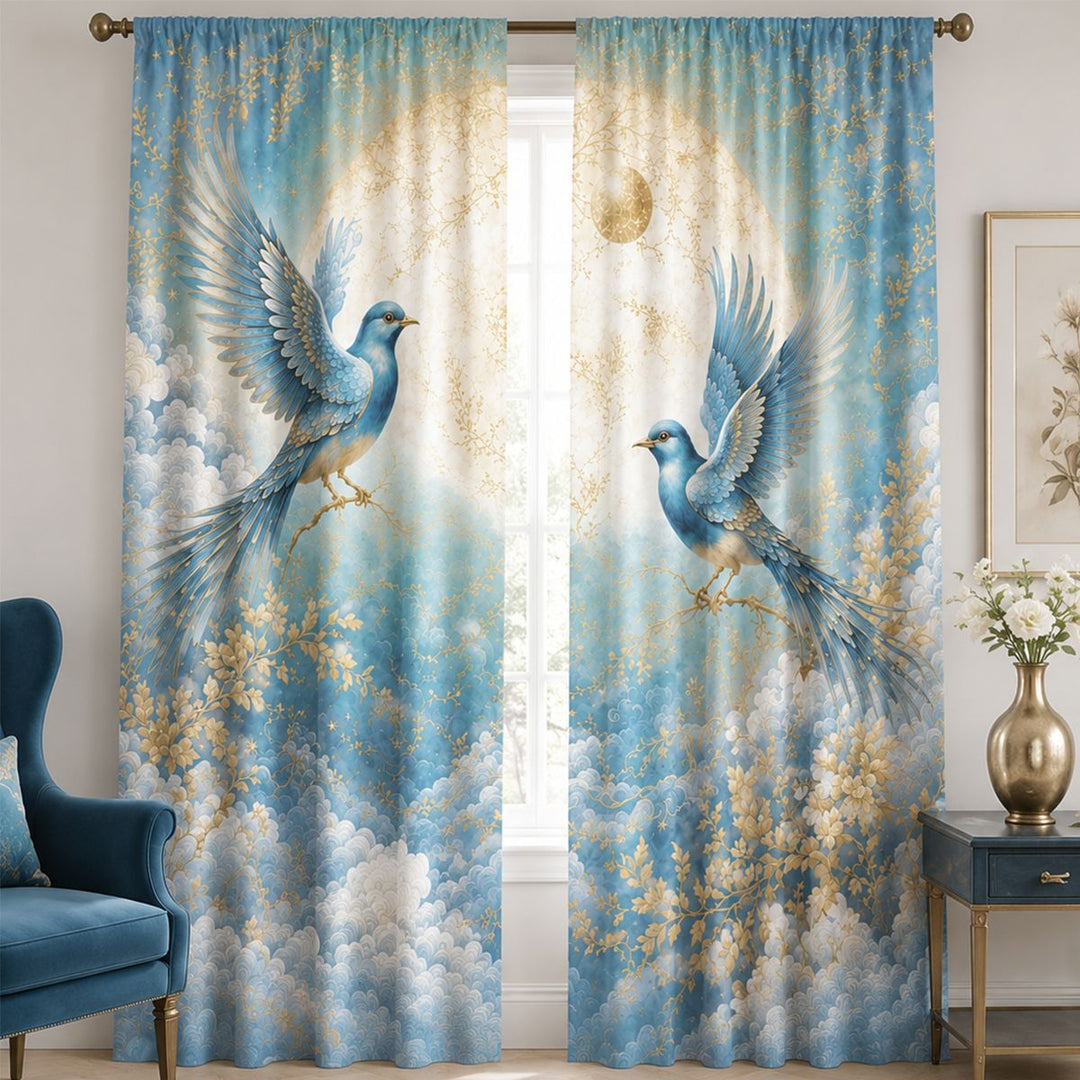 Artistic Bird-Themed Window Curtain