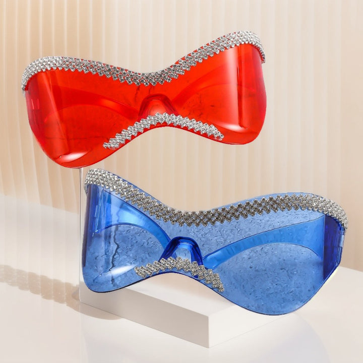 Women's Glamorous High-Gloss Sunglasses with Crystal Frame Bowlift